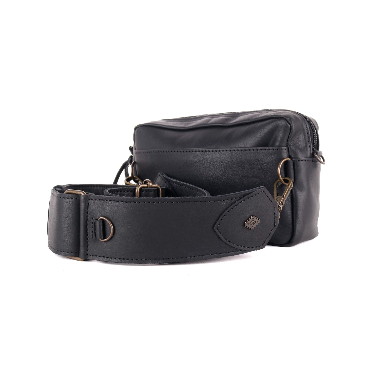 WANDER CROSSBODY BAG + STRAP SET - FULL LEATHER - BLACK