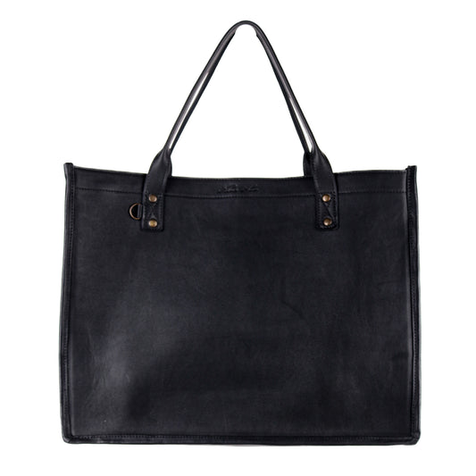 PERFECT TRAVEL TOTE - FULL LEATHER - BLACK