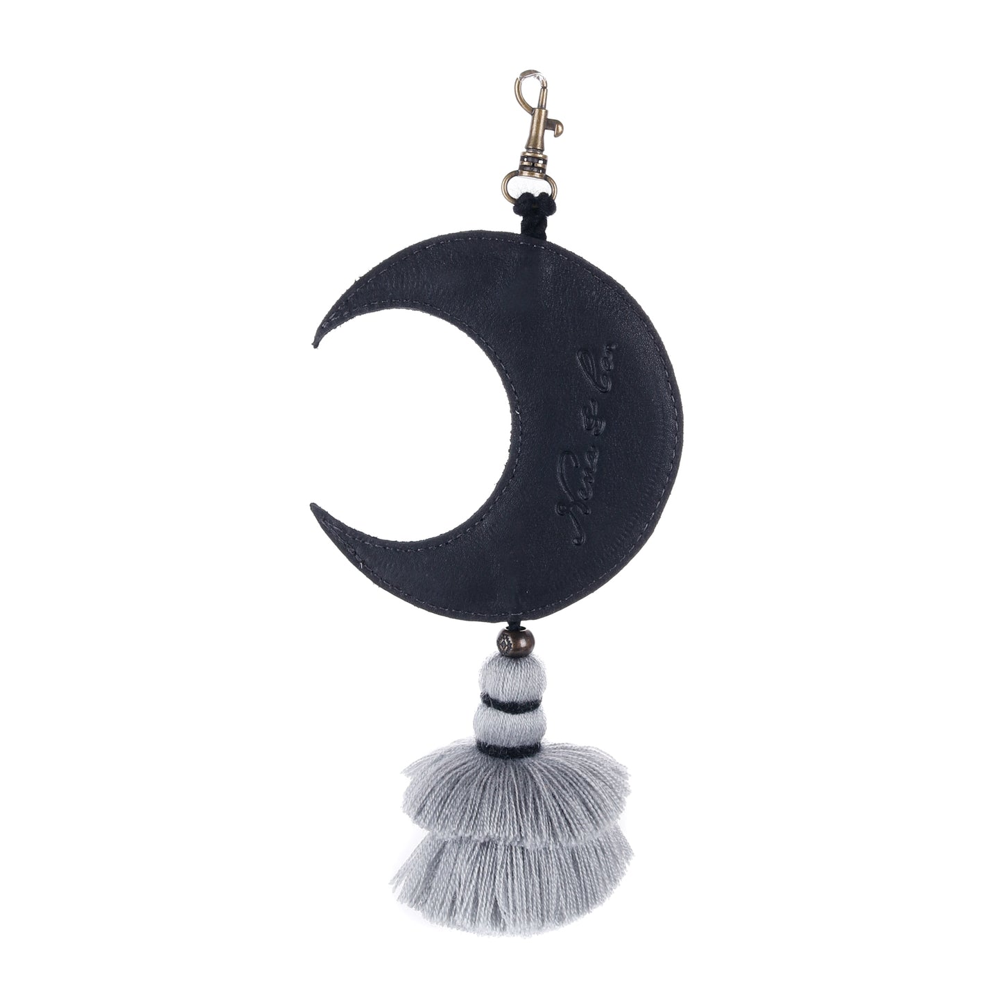 MOON CHARM WITH TASSEL - BLACK