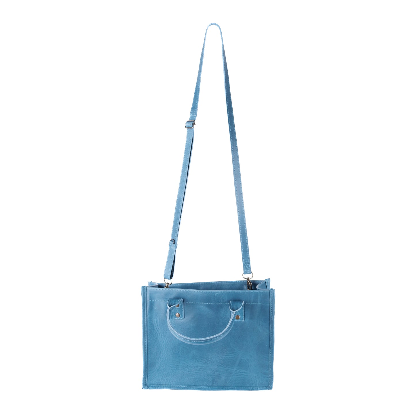 MEDIUM PERFECT TRAVEL TOTE - FULL LEATHER - CERULEAN