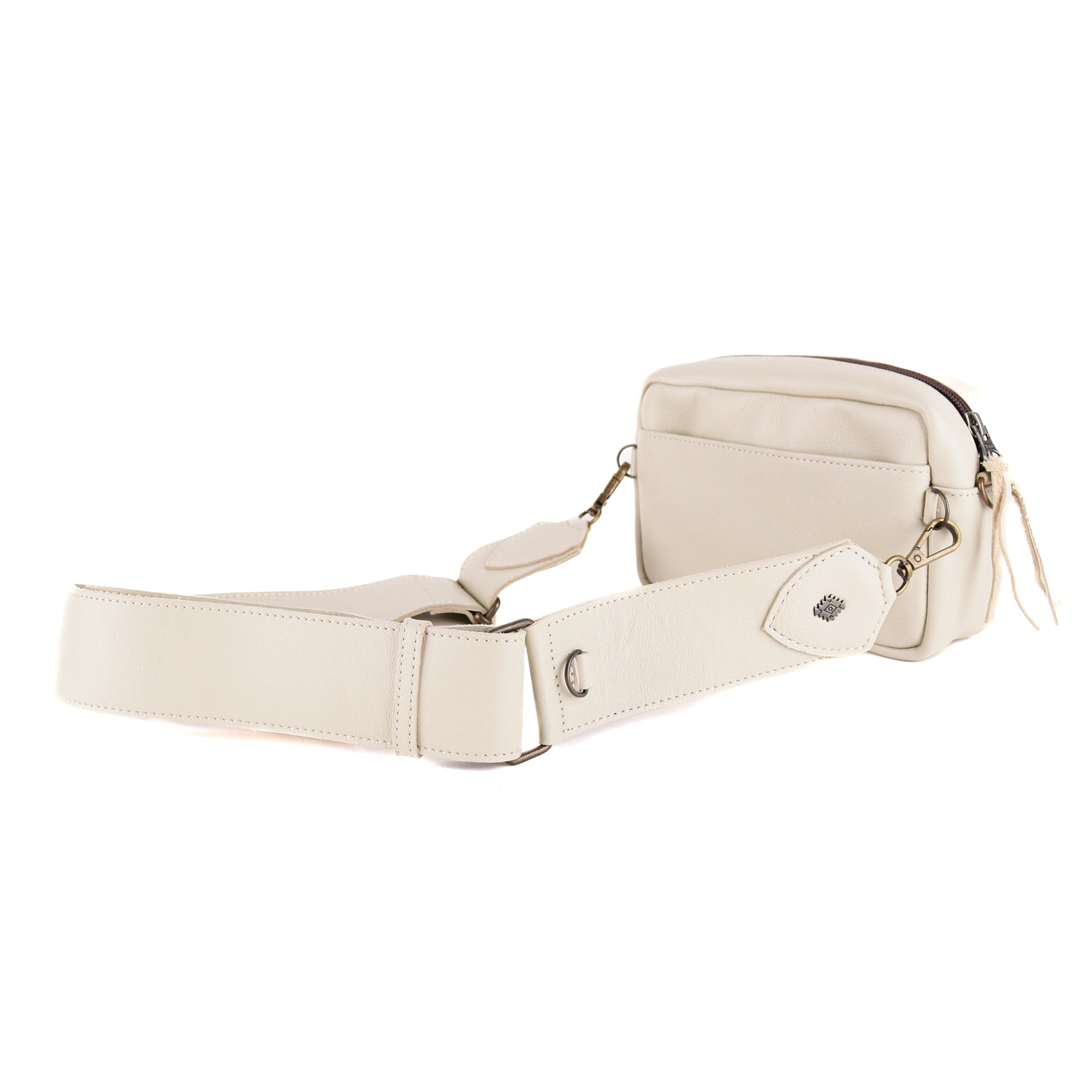 Wander Crossbody Bag + Wide Adjustable Strap Set - Full Leather - Bone