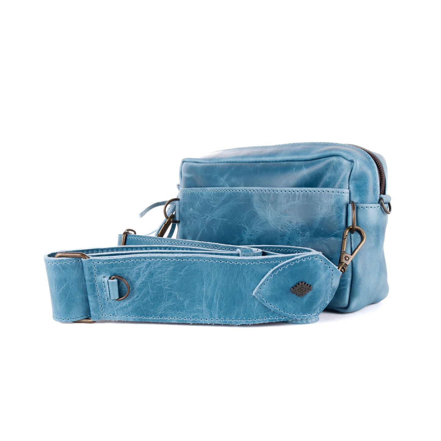 WANDER CROSSBODY BAG + STRAP SET - FULL LEATHER - CERULEAN