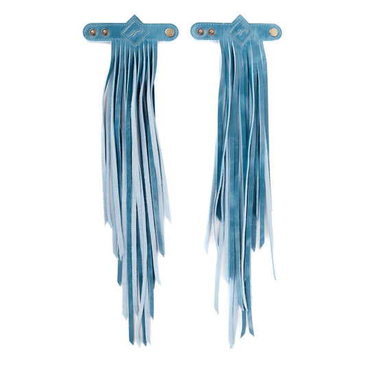 DIAMANTE FRINGE TASSEL - CERULEAN LEATHER - SET OF 2