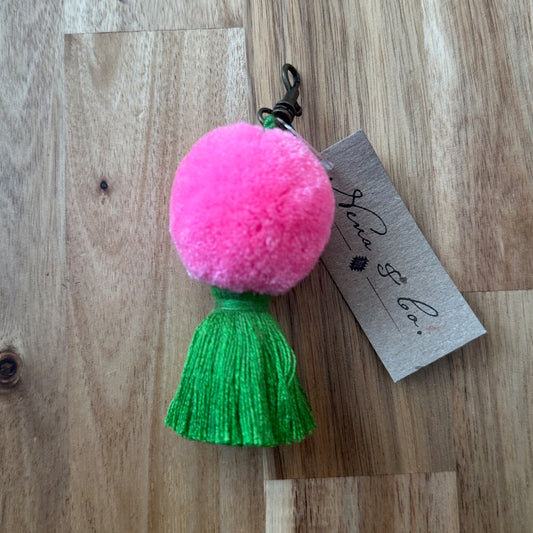 MINI POM TASSEL CHARM - KELLY GREEN & PINK