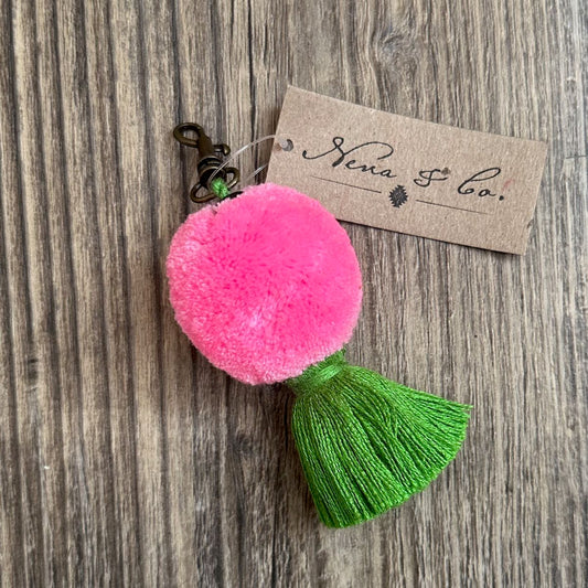 MINI POM TASSEL CHARM - KELLY GREEN & PINK