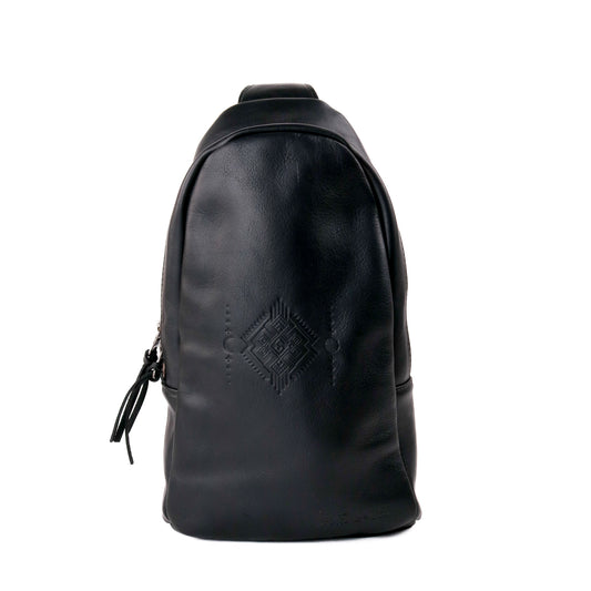 CROSSBODY SLING - FULL LEATHER - NEW MOON ICON - BLACK