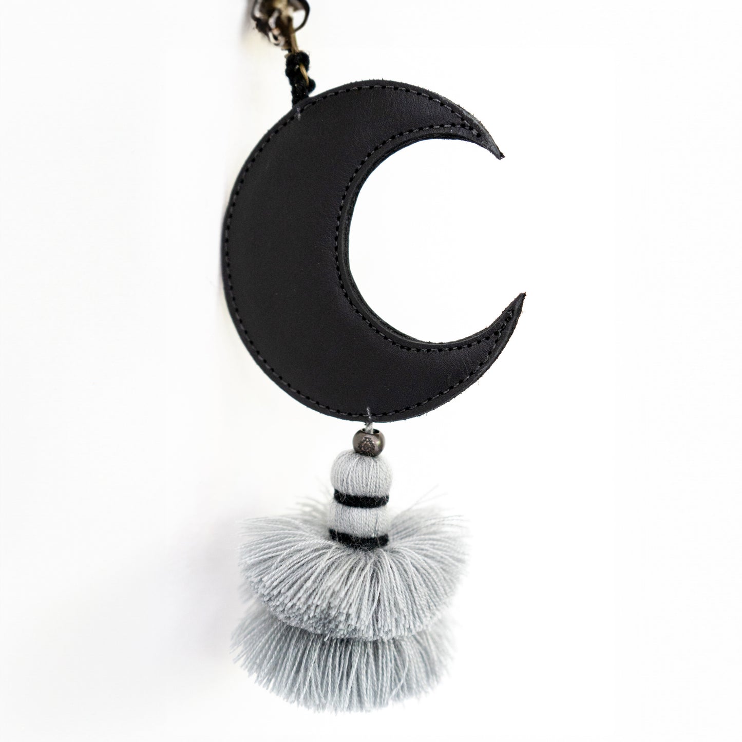 MOON CHARM WITH TASSEL - BLACK