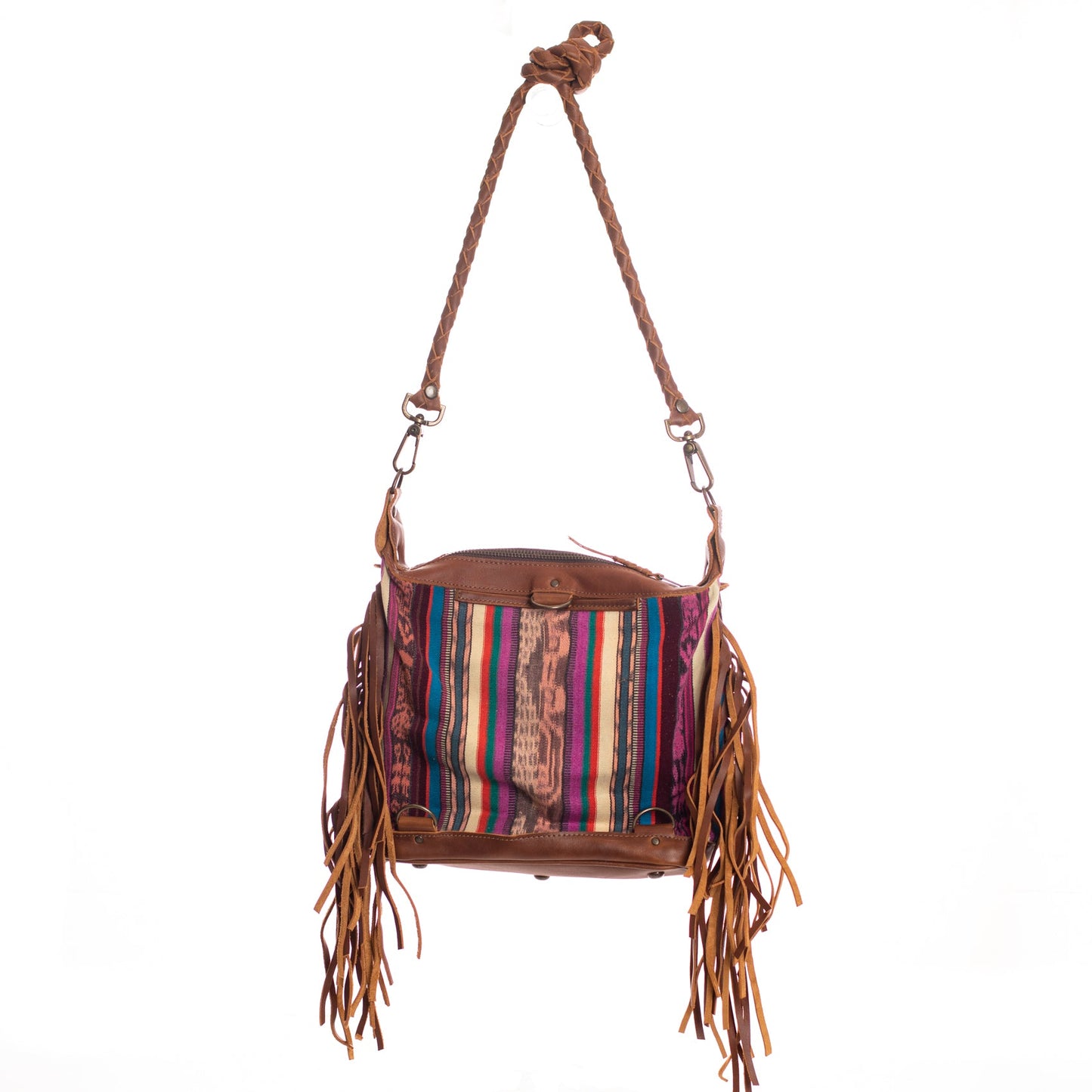 BEATRIZ MINI CONVERTIBLE DAY BAG WITH FRINGE - CORTE DE PLAYA - CAFE - NO. 26888