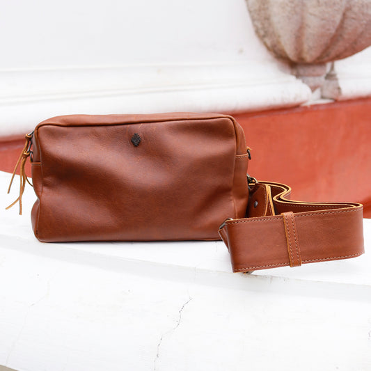 LARGE WANDER CROSSBODY BAG + STRAP SET - FULL LEATHER - CAFE