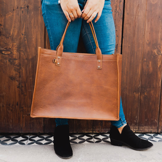 PERFECT TRAVEL TOTE - FULL LEATHER - CAFE