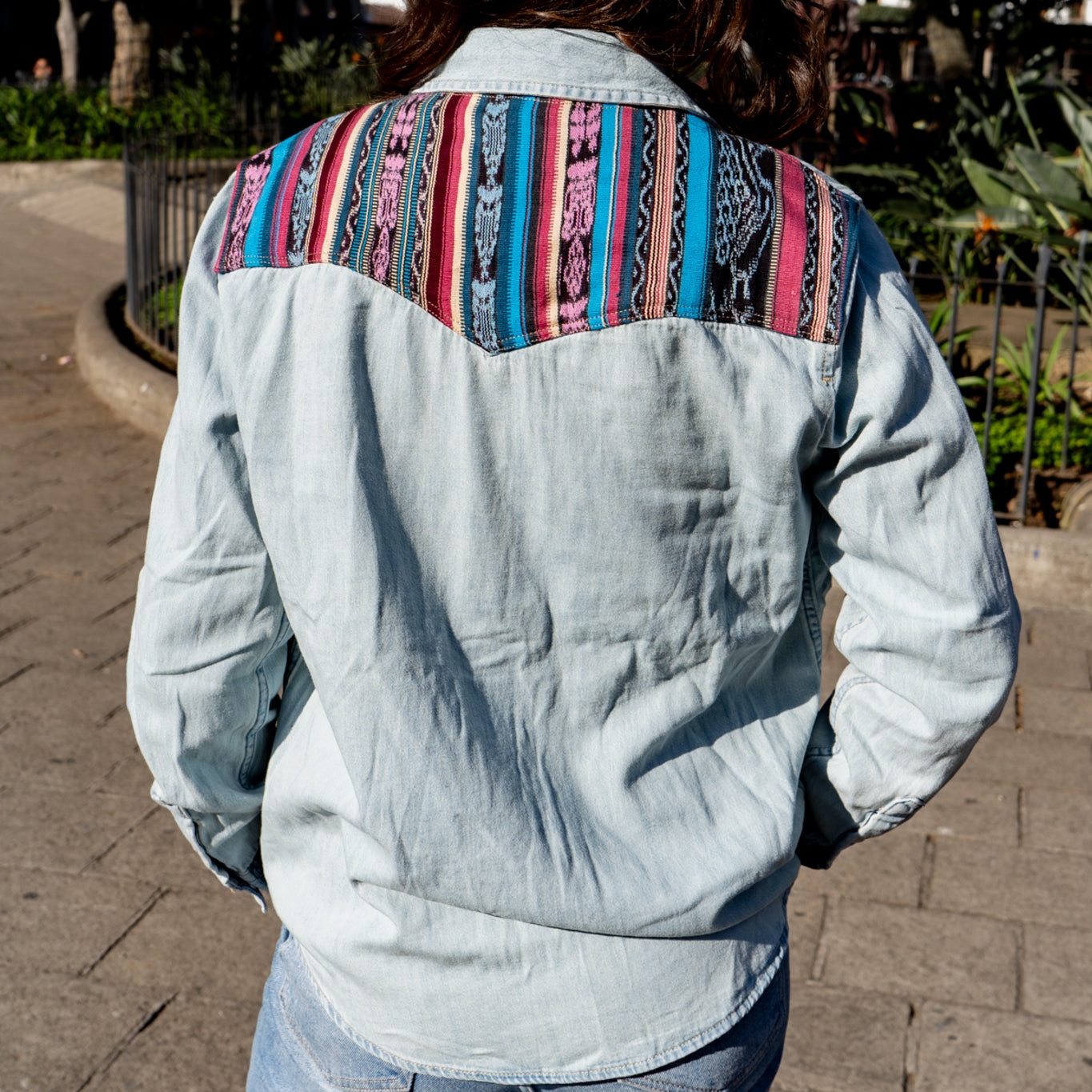 DENIM SHIRT WITH ARTISAN TEXTILE DETAILS - SIZE M - NO. 14574