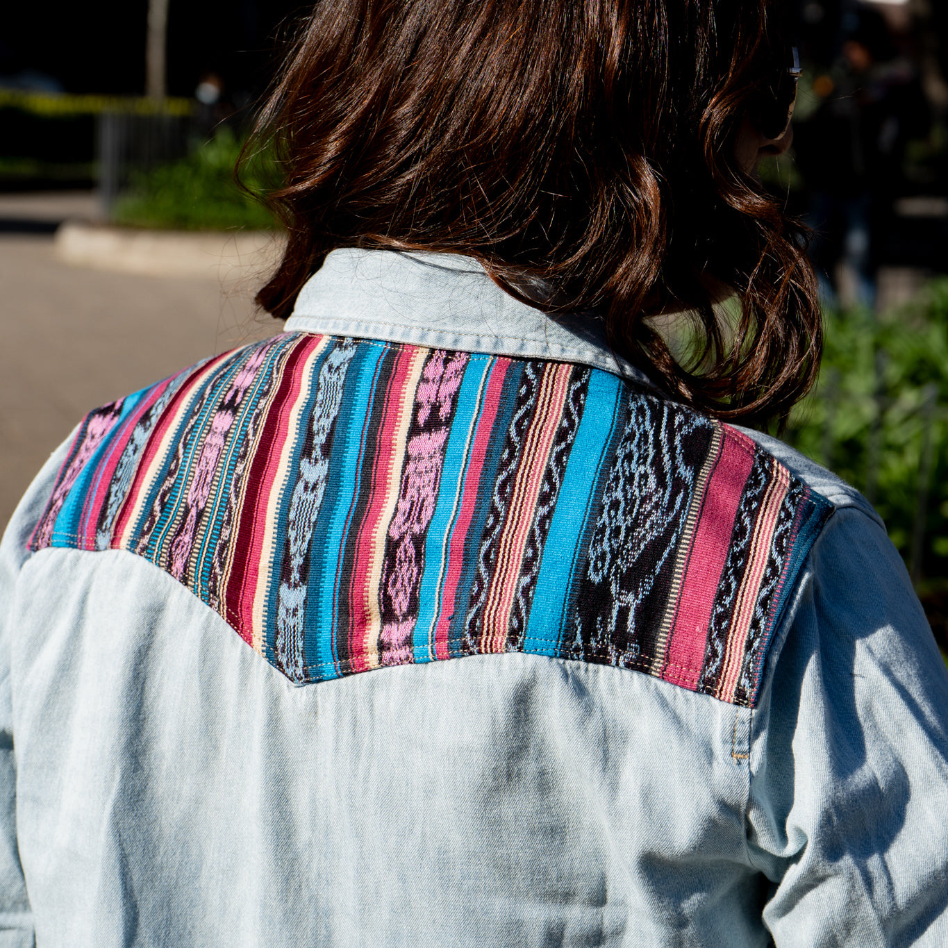 DENIM SHIRT WITH ARTISAN TEXTILE DETAILS - SIZE M - NO. 14574