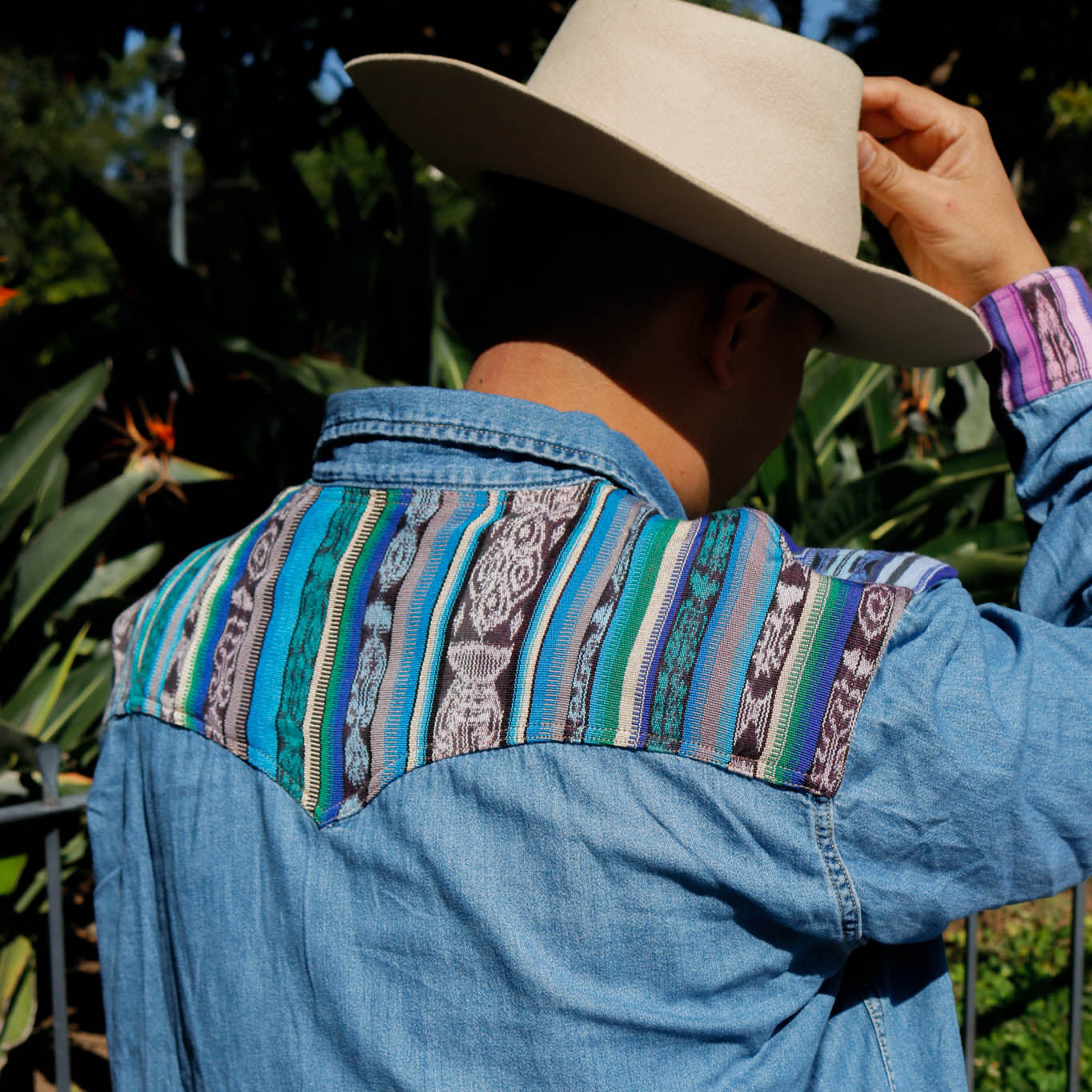 DENIM SHIRT WITH ARTISAN TEXTILE DETAILS - SIZE XXL - NO. 14586