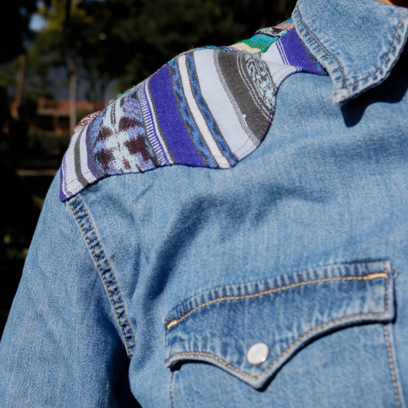 DENIM SHIRT WITH ARTISAN TEXTILE DETAILS - SIZE XXL - NO. 14586