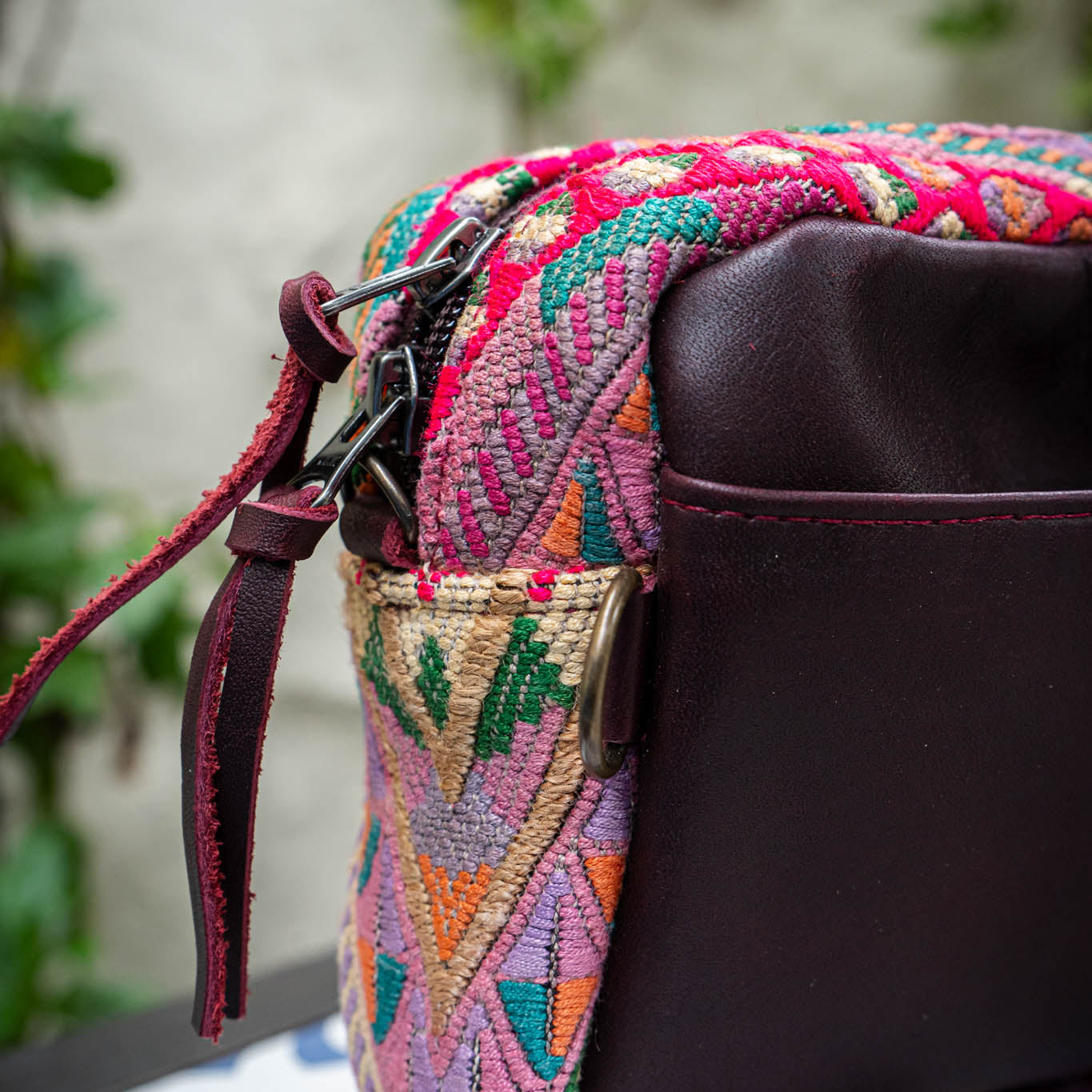 WANDER CROSSBODY BAG - LARGE - OOAK HUIPIL - VINO TINTO - NO. 14944