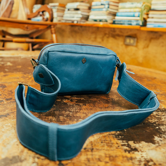 WANDER CROSSBODY BAG + STRAP SET - FULL LEATHER - CERULEAN