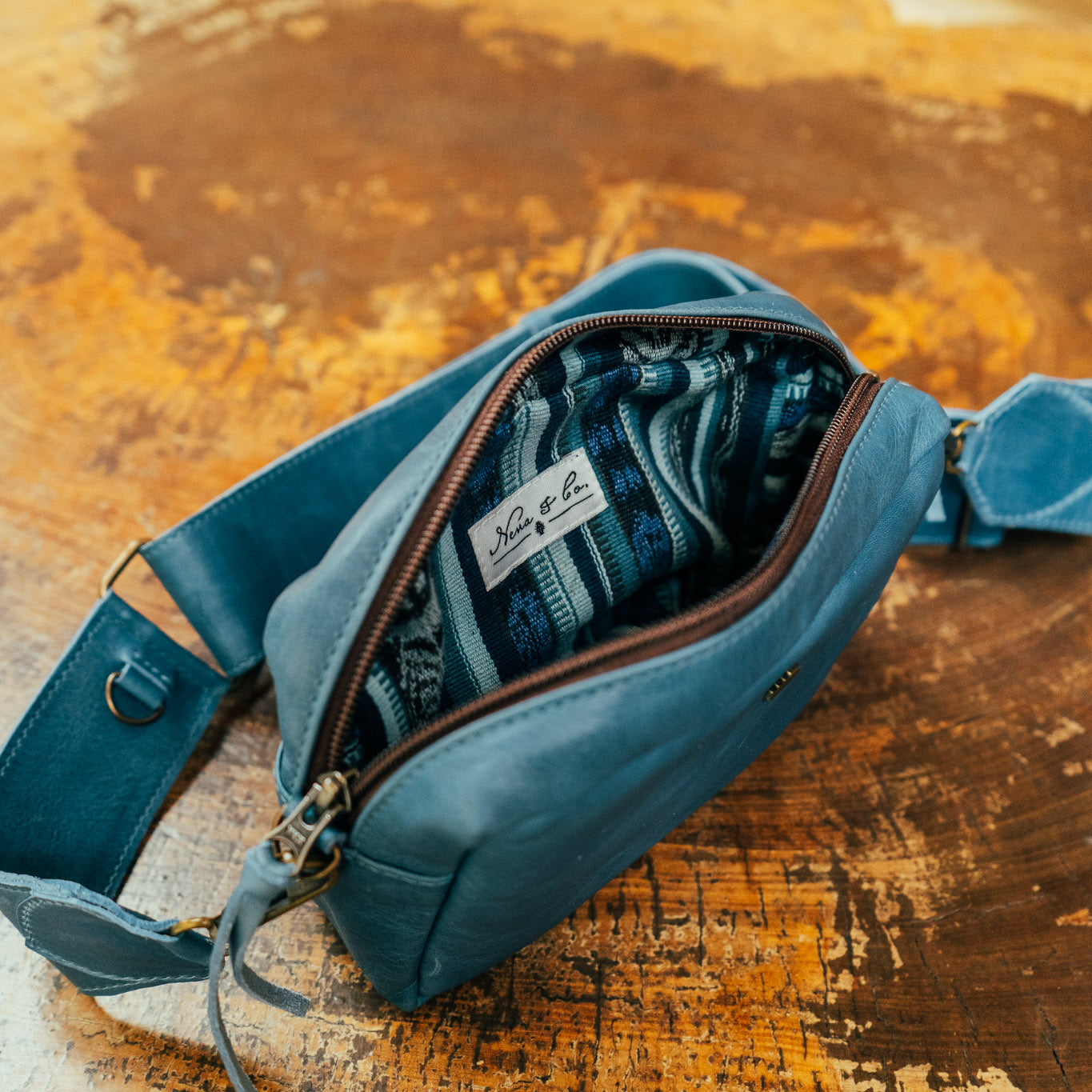 WANDER CROSSBODY BAG + STRAP SET - FULL LEATHER - CERULEAN