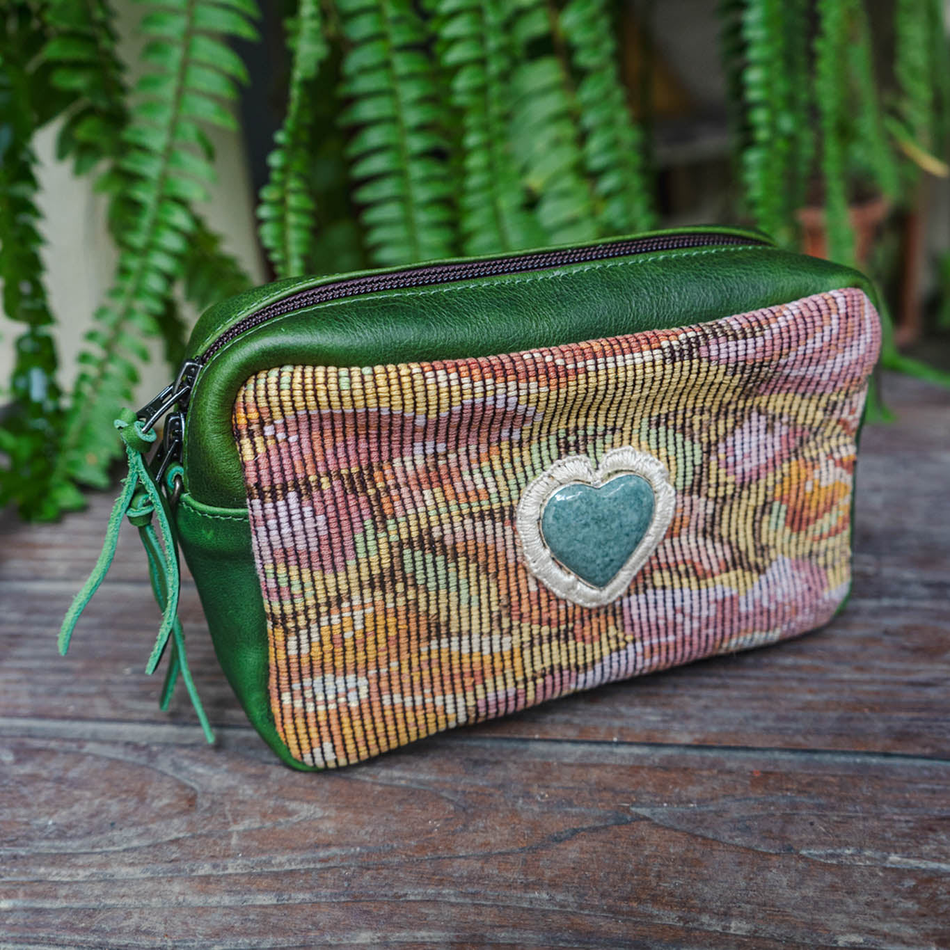 WANDER CROSSBODY BAG + STRAP SET - OOAK HUIPIL WITH JADE HEART - EMERALD - NO. 15250