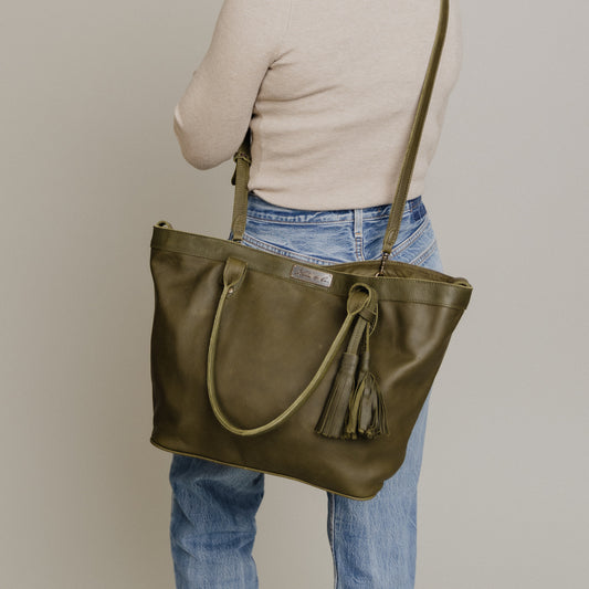 CONVERTIBLE TOTE - MEXICO COLLECTION - FULL LEATHER - OLIVE