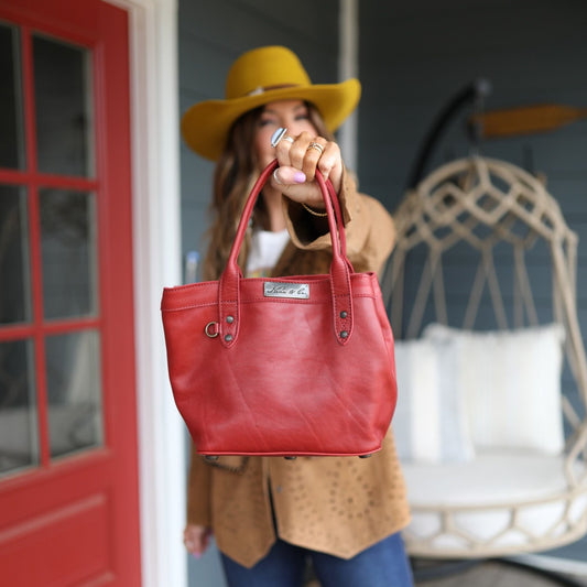 MINI CONVERTIBLE TOTE - MEXICO COLLECTION - FULL LEATHER - ROUGE