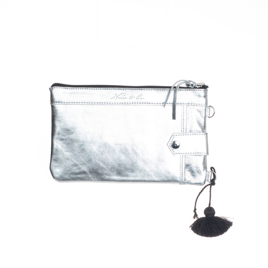 EVERYTHING CLUTCH - FULL LEATHER - METALLIC SILVER