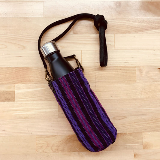 WATER BOTTLE & HOLDER - BLACK LEATHER