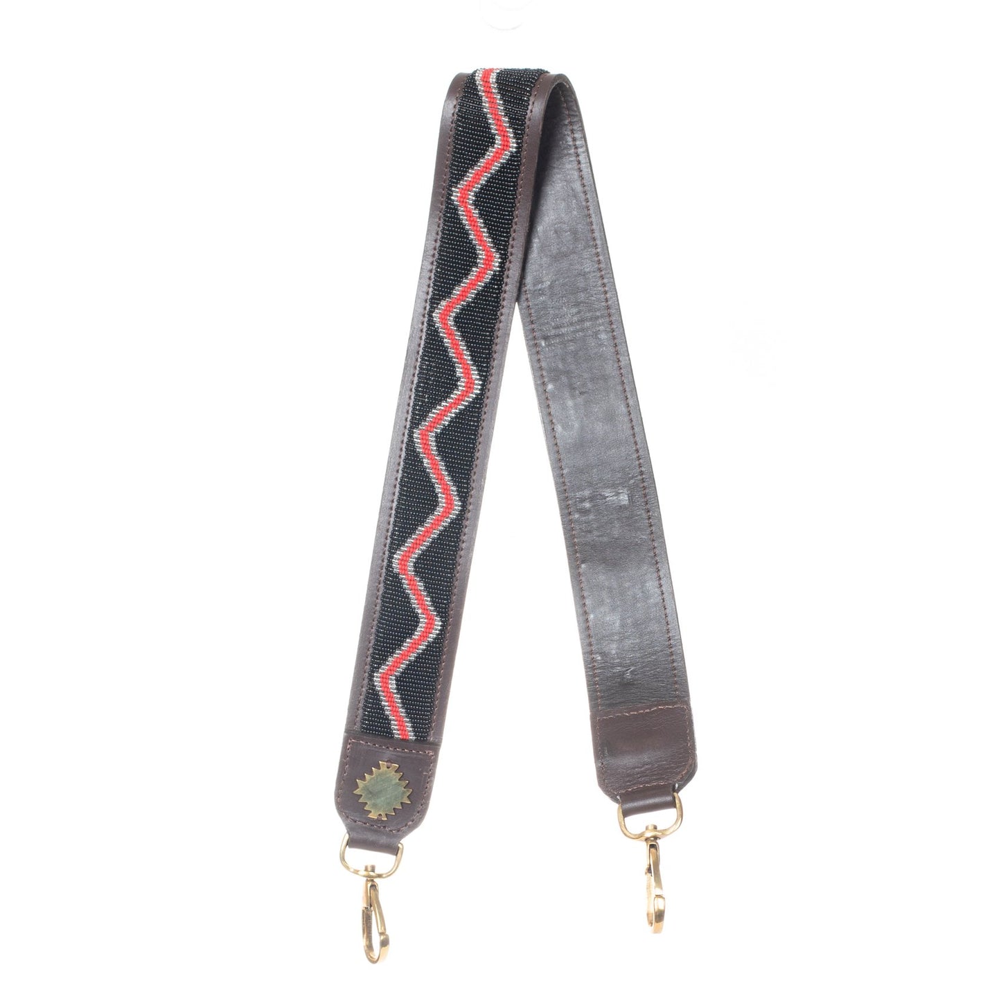 KENYA COLLECTION - BEADED LEATHER SHOULDER STRAP - RUKIA - RED, WHITE & BLACK - MOCHA