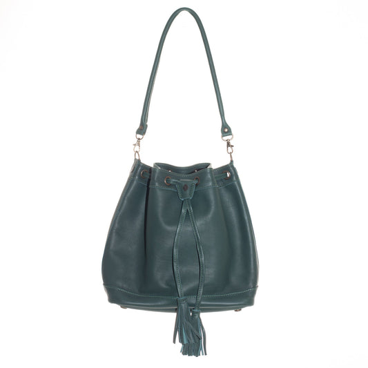 DRAWSTRING BUCKET BAG - FULL LEATHER - EVERGREEN